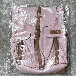 Pink & Brown Canvas Backpack‎ With Leather Straps